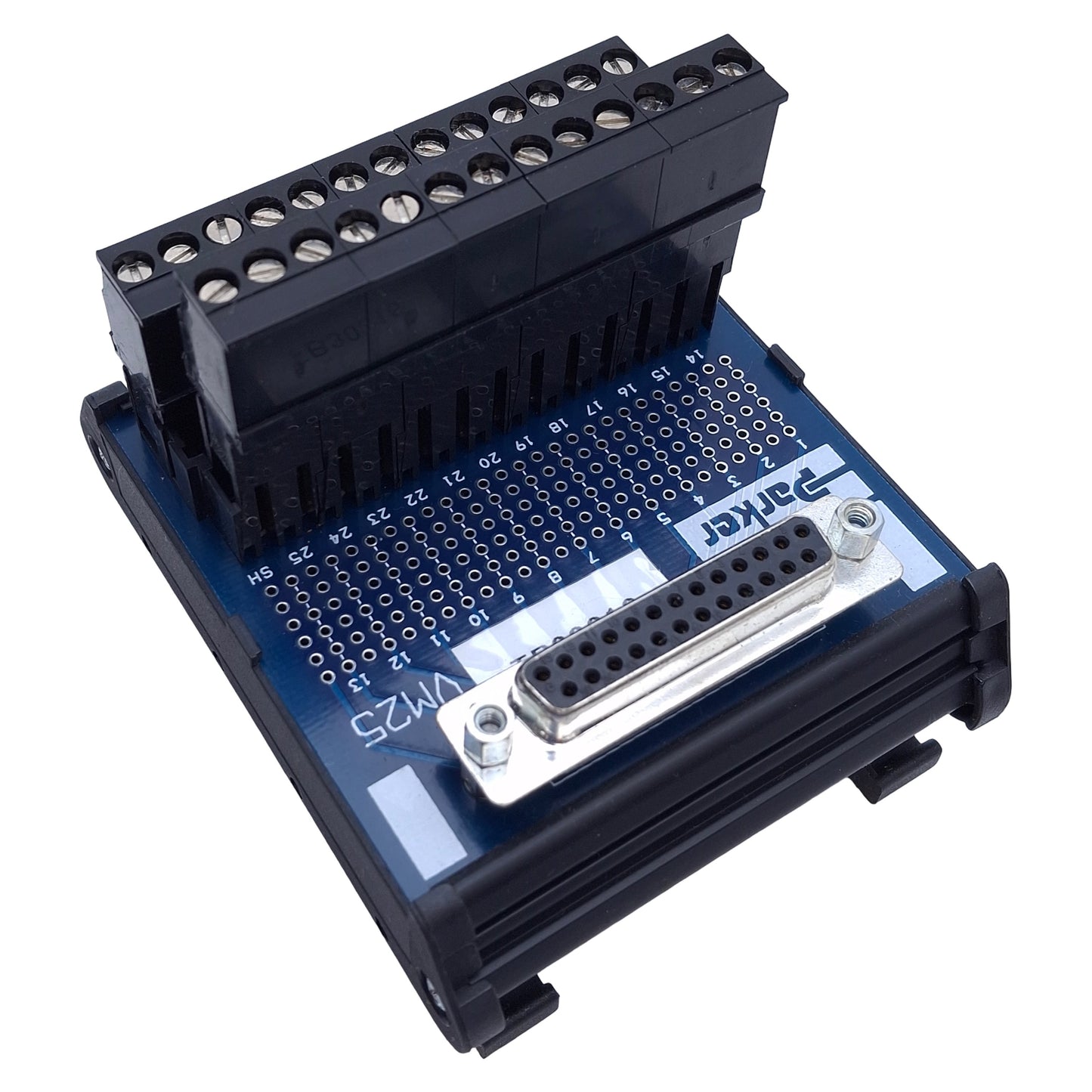 Used Parker VM25 PLC Breakout Board, 25-Pin D-Sub to Screw Terminals DIN Rail