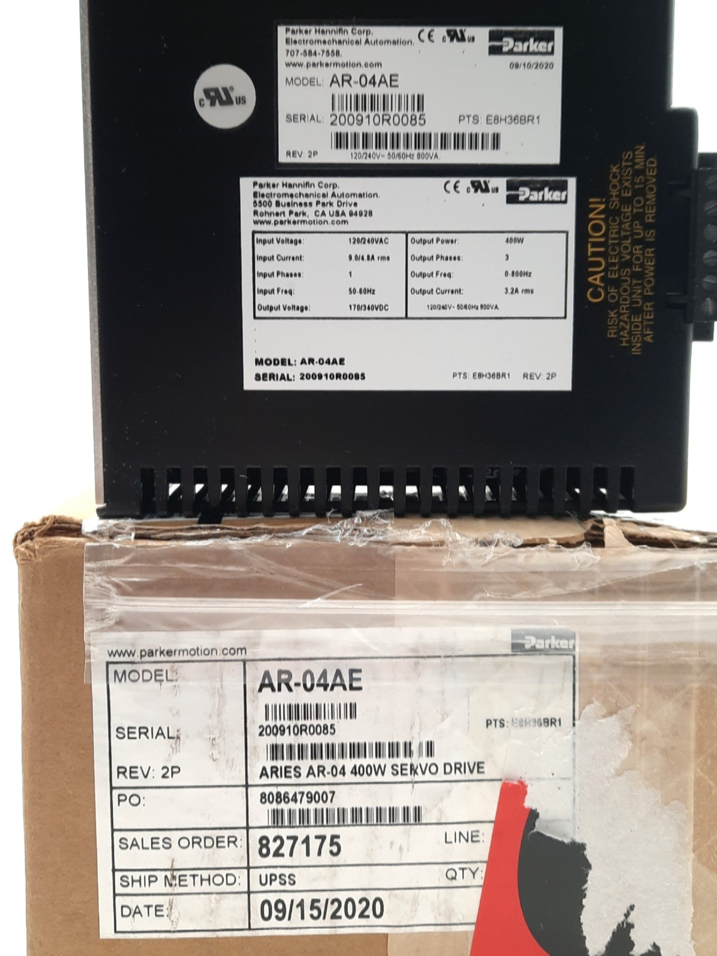 Parker AR-04AE Aries Single Axis Servo Drive, 170/340VDC 3.2A 400W, 120/240VAC