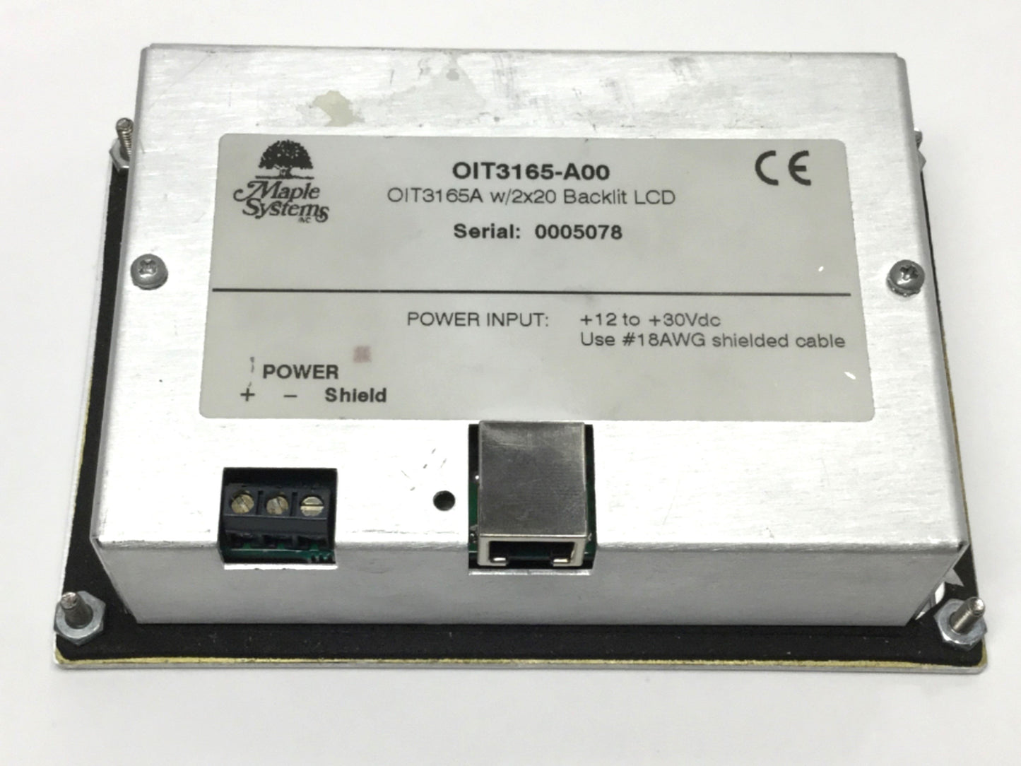 Used Maple Systems OIT3165-A00 Operator Interface Terminal 2x20 Backlit LCD, 12-30VDC