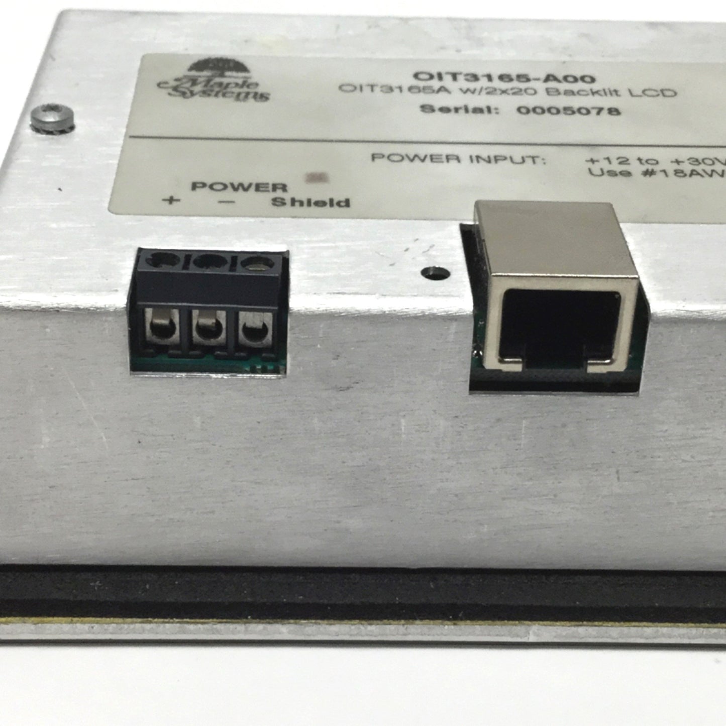 Used Maple Systems OIT3165-A00 Operator Interface Terminal 2x20 Backlit LCD, 12-30VDC