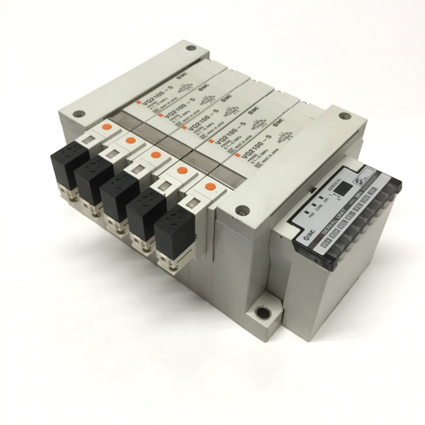 Used SMC VQ2100-5 (x5) Solenoid Valves, 5-Port 2-Pos, 24VDC w/CompoBus Serial Unit