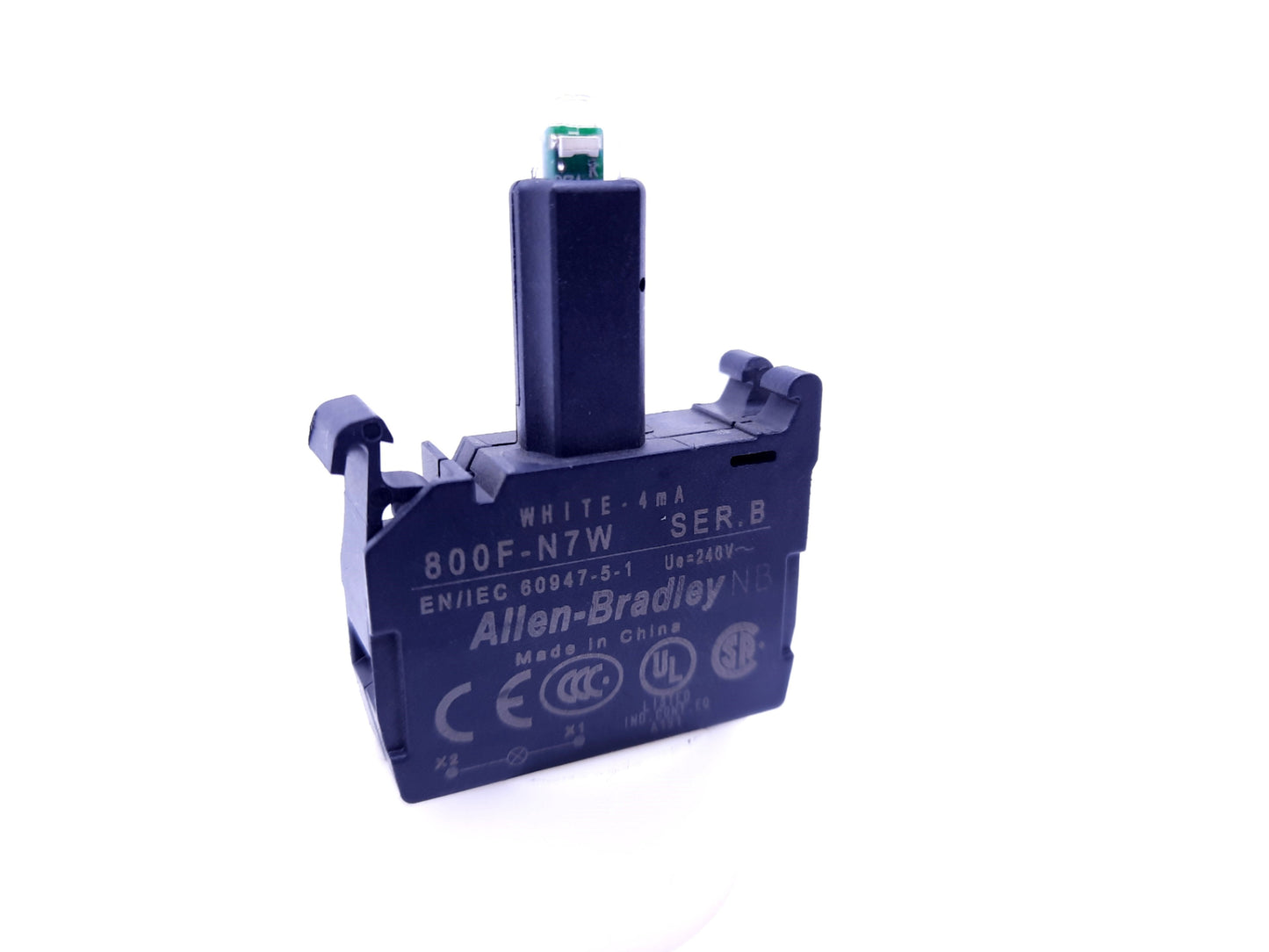 Used Allen Bradley 800F-N7W LED Module Spring Clamp, White 240VAC Latch Mounting