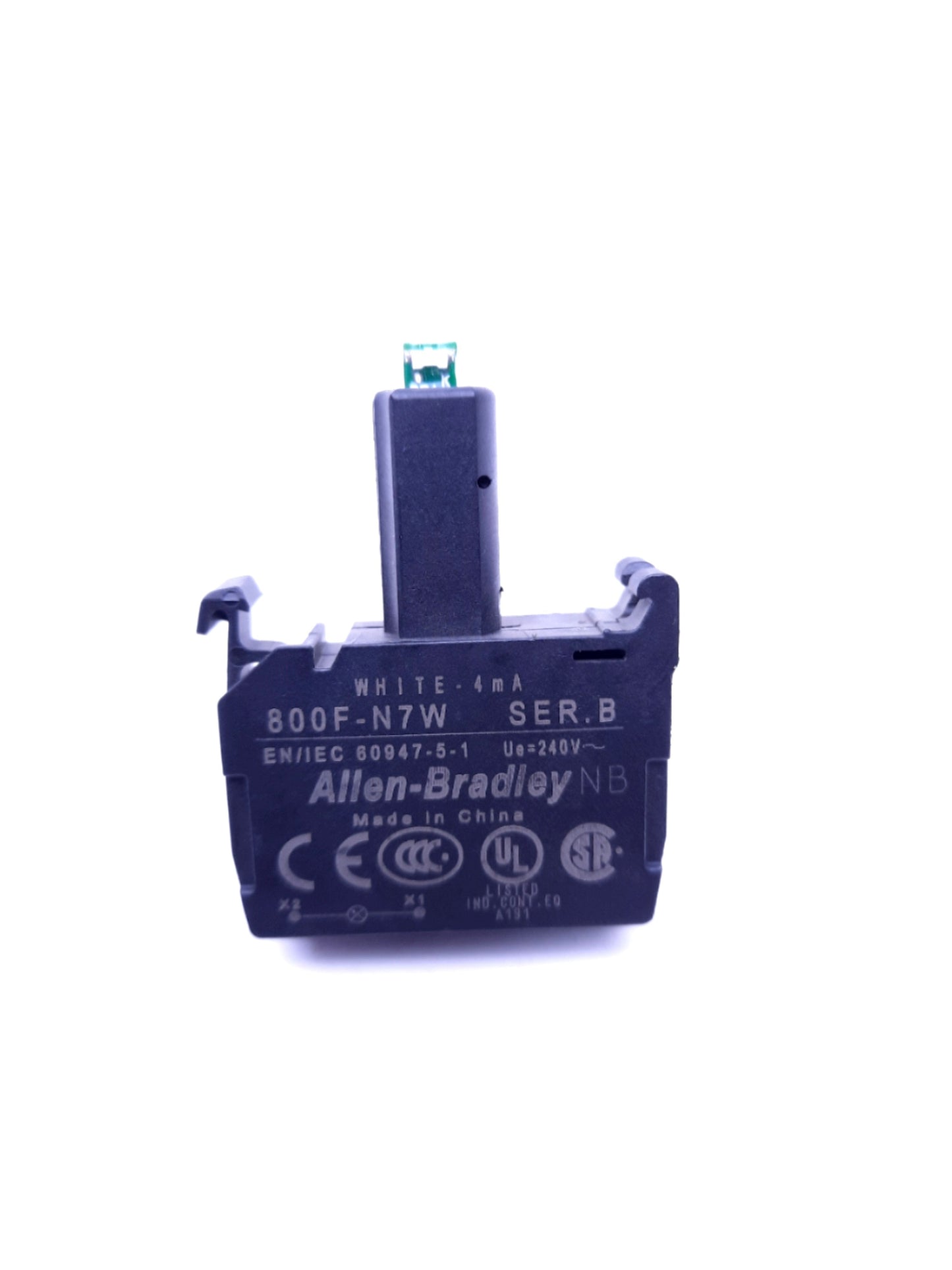 Used Allen Bradley 800F-N7W LED Module Spring Clamp, White 240VAC Latch Mounting