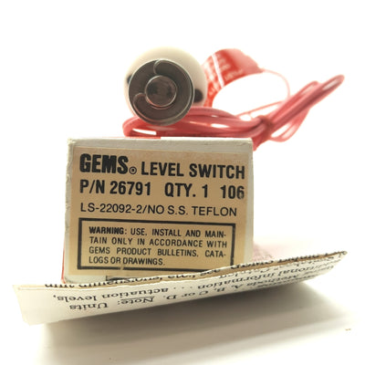 New GEMS 26791 LS-1700 Level Switch, SPST NO 240VAC 20VA, Teflon/SS, 3/4" Actuation