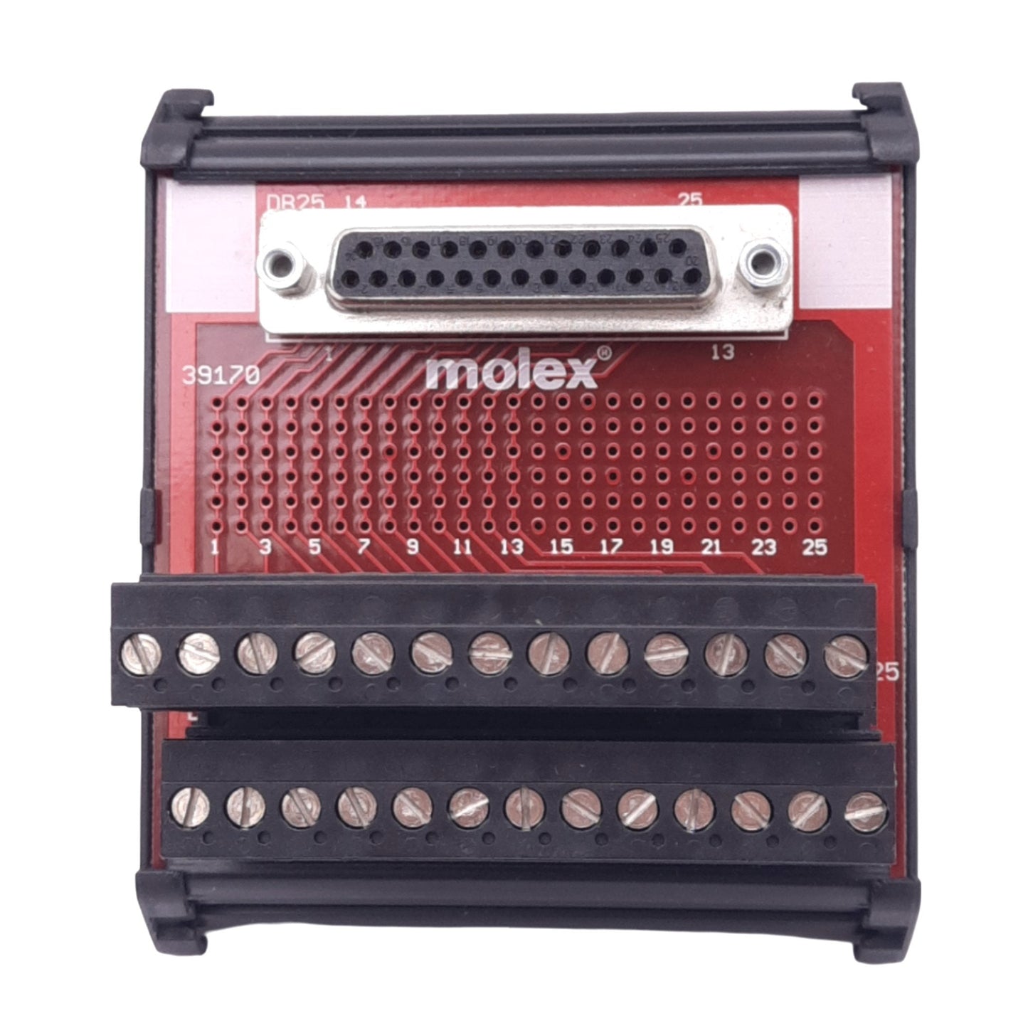 Used Parker Molex VM25 Breakout Board, 25-Pin Female to Screw Terminals, DIN Rail