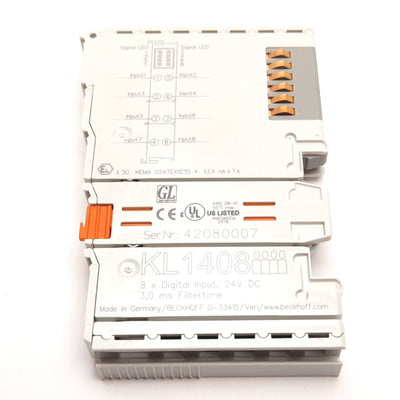 Used Beckhoff KL1408 PLC Digital Input Module, 8-Channel, 24VDC, DIN Rail Mount