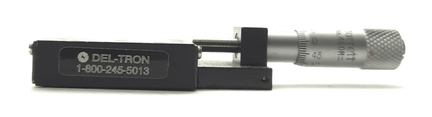 Used Del-Tron 101-X Micrometer Linear Positioner, 1¼ x 1¼" Stage, ½" Travel, 4lbs