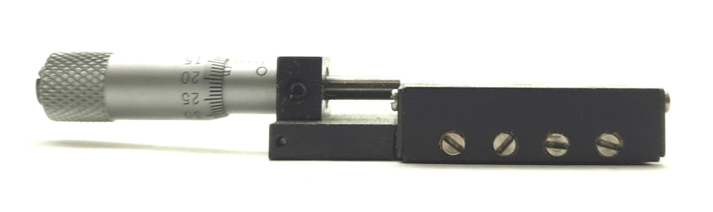 Used Del-Tron 101-X Micrometer Linear Positioner, 1¼ x 1¼" Stage, ½" Travel, 4lbs