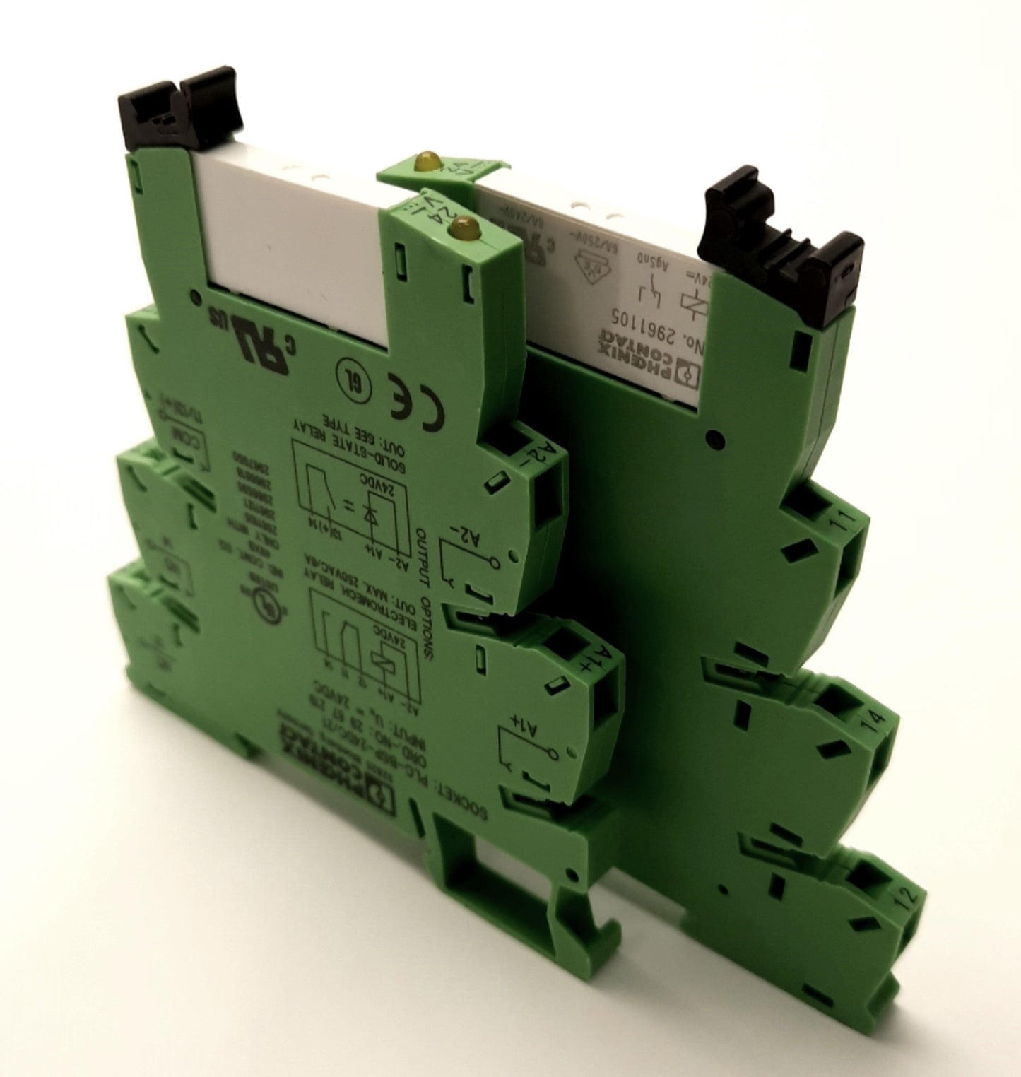 Used Lot of 2 Phoenix Contact PLC-BSP-24DC/21 with (x2) 2961105 Relays, 24V DC Coil