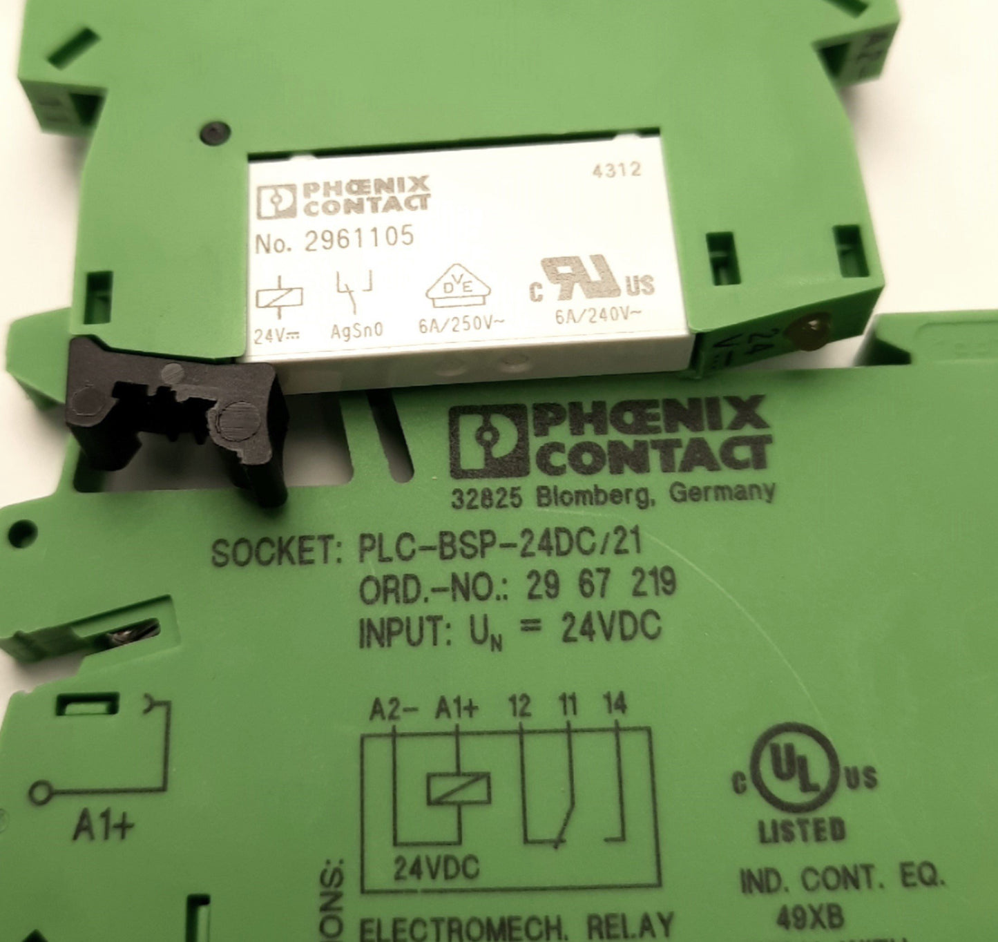 Used Lot of 2 Phoenix Contact PLC-BSP-24DC/21 with (x2) 2961105 Relays, 24V DC Coil
