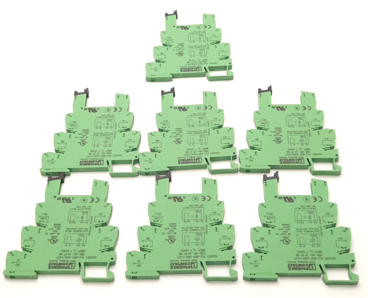 Used Lot of 7 Phoenix Contact PLC-BSP-24DC/1/ACT Relay Base 24v DC Input, NO Contact