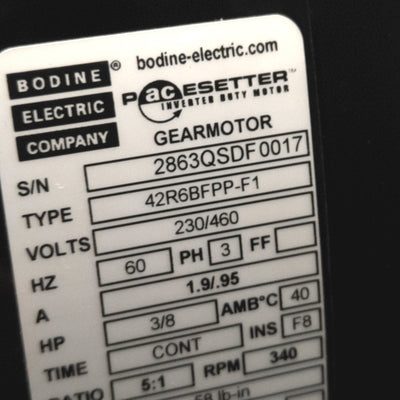 Used Bodine 2863QSDF0017 / 62M005PS423EN Gear Motor With HPP-5137E1 Controller