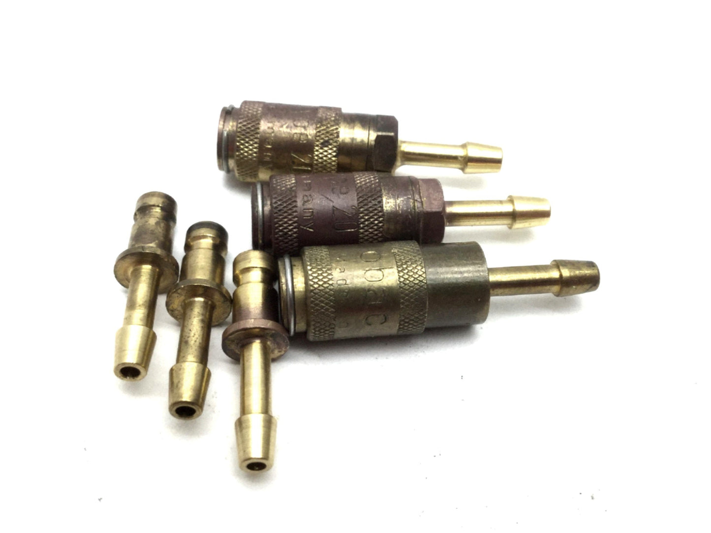 Used Lot of 3 Rectus Type 20 Pneumatic Quick Connect Couplers, 4mm Barb Hose