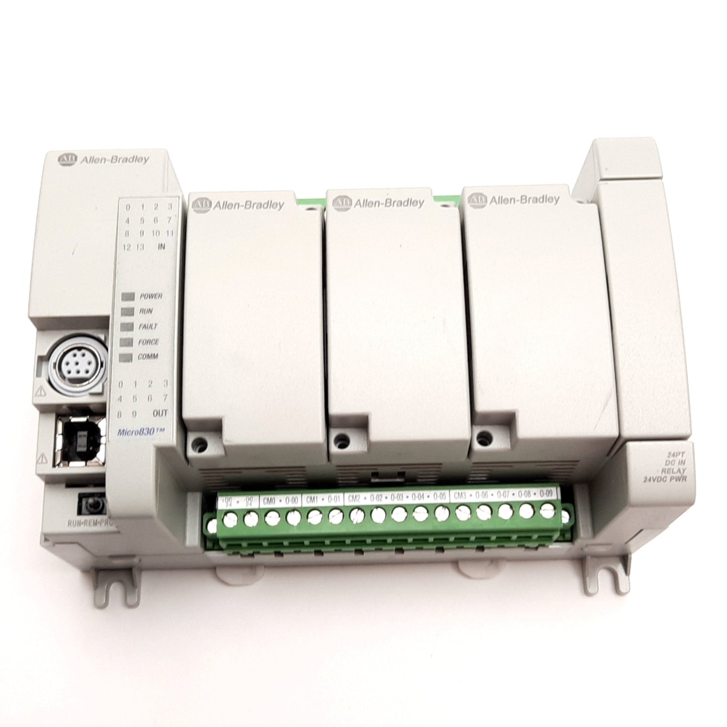 Used Allen Bradley 2080-LC30-24QWB Micro830 I/O Controller, 3-Slot, 14-In 10-Out