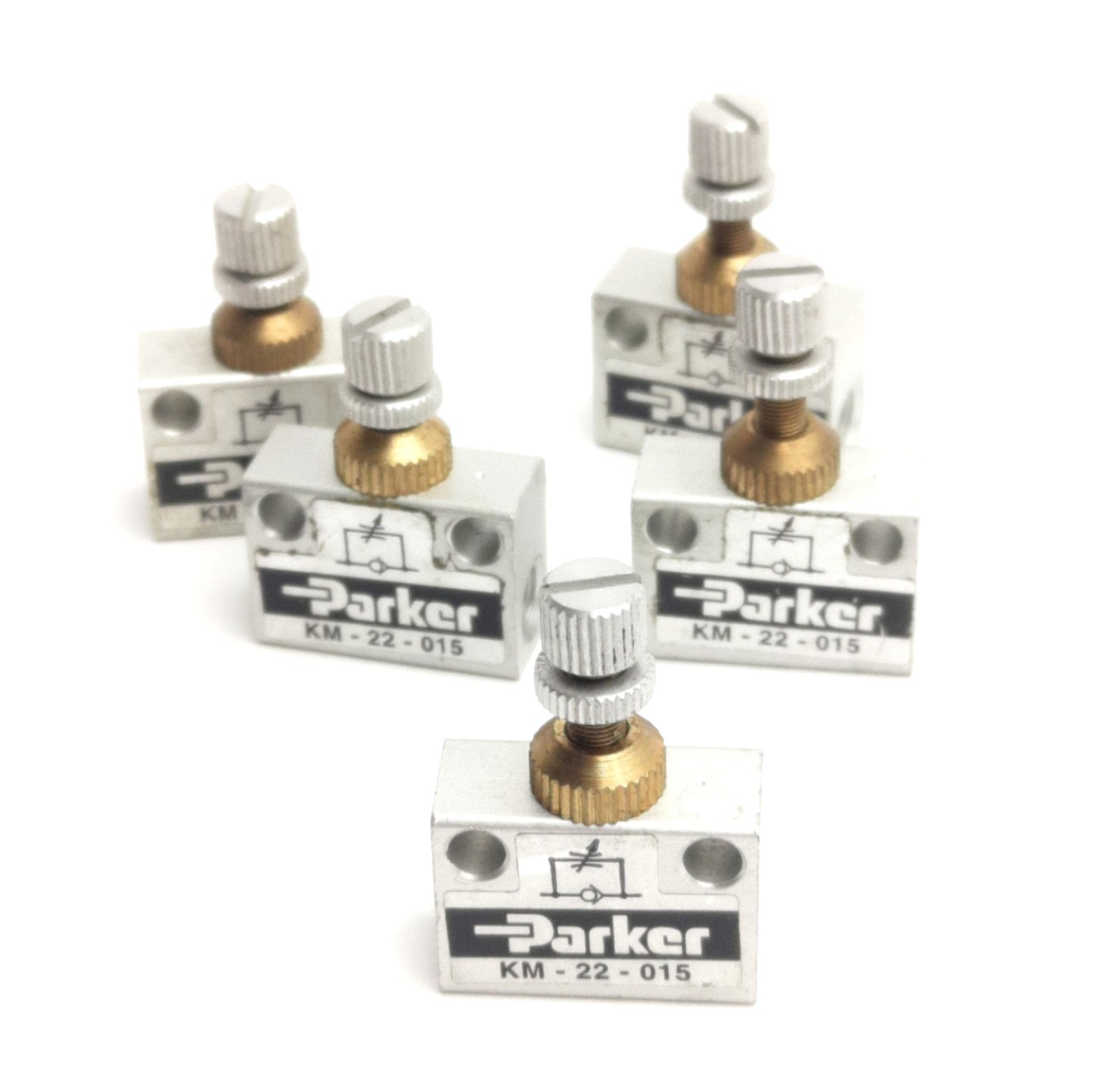Used Lot of 5 Parker KM-22-015 Flow Control Valve, Ports: M5, Pressure: 115psi Max