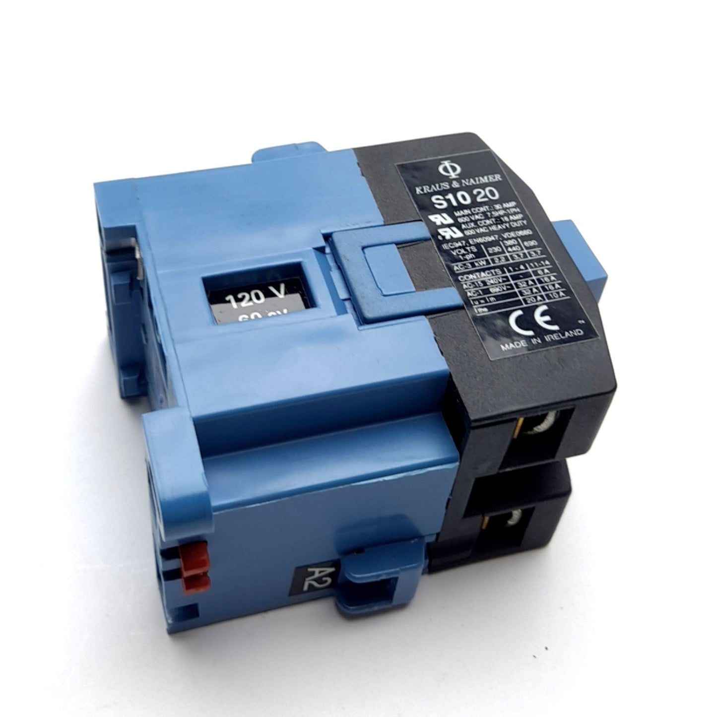 Used Kraus & Naimer S10 20 Contactor, 2-Pole W/ N/O Aux, Coil: 120VAC, 600VAC 32A