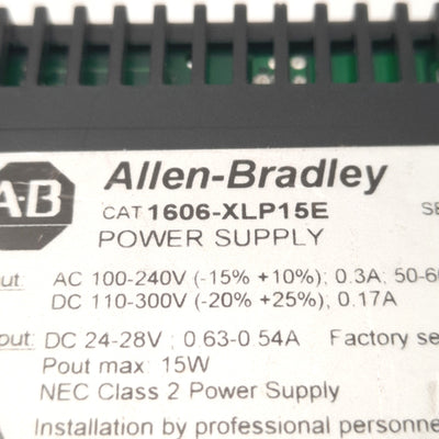 Used Allen Bradley 1606-XLP15E Power Supply 24VDC .63A 15W Output, 100-240VAC Input