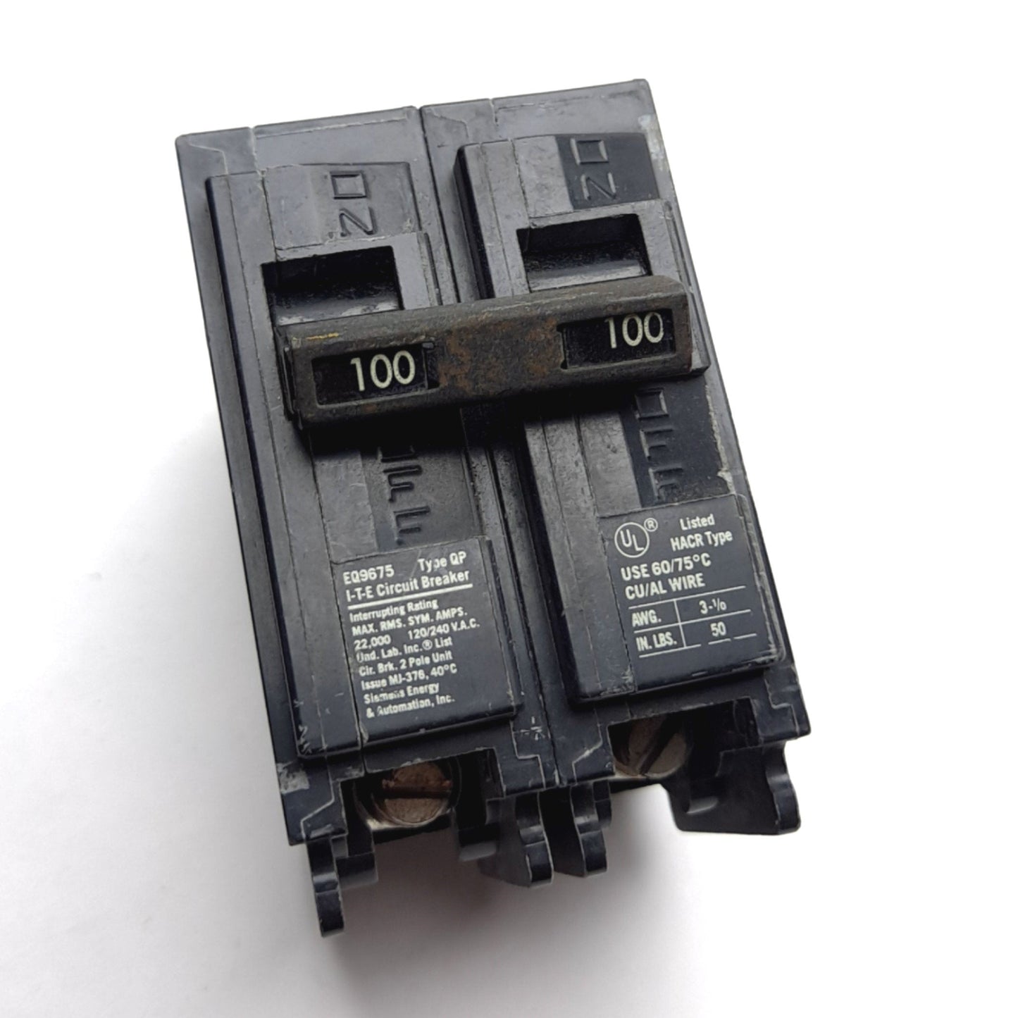 Used Siemens EQ9675 Type QP Circuit Breaker, 2-Pole, Rating: 100A 120-240VAC