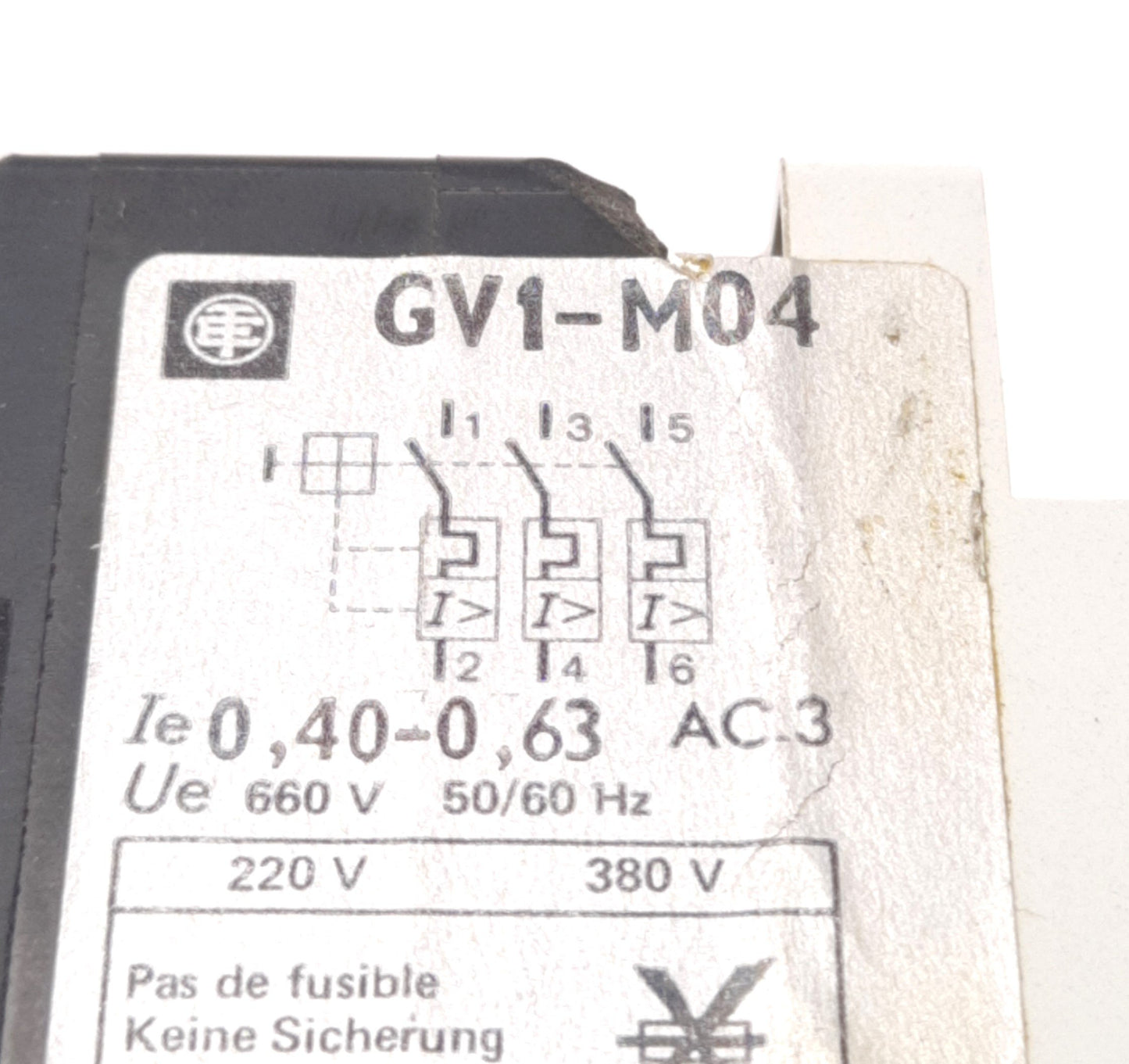 Used Telemecanique GV1-M04 Motor/Circuit Breaker 0.4 to 0.63A, 660V AC, 3-Pole