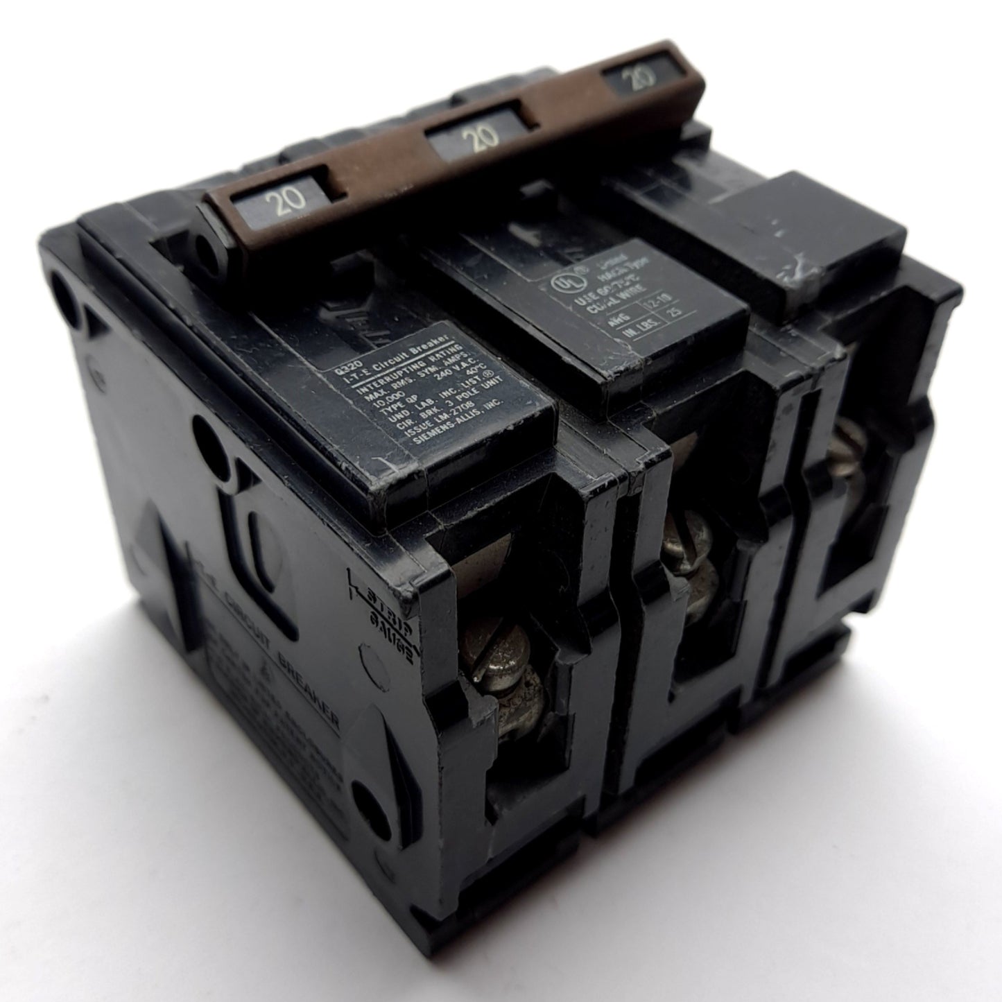 Used Siemens Q320 ITE Circuit Breaker, 3-Pole, Rating: 20A 240VAC, Type QP