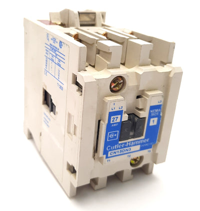 Used Cutler-Hammer CN15DN3 Contactor 120v AC Coil, 27A, 3NO, 3-Pole, 10HP Max