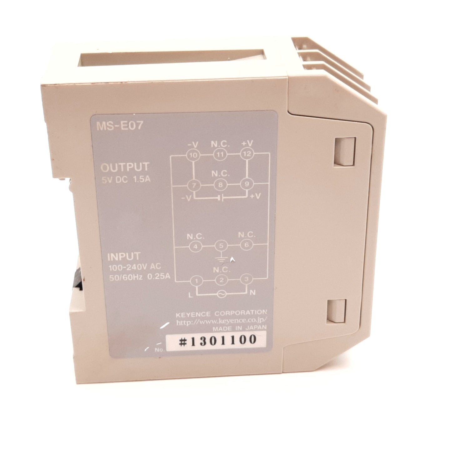 Used Keyence MS-E07 Power Supply, Input: 100-240VAC 0.25A, Output: 5VDC 1.5A