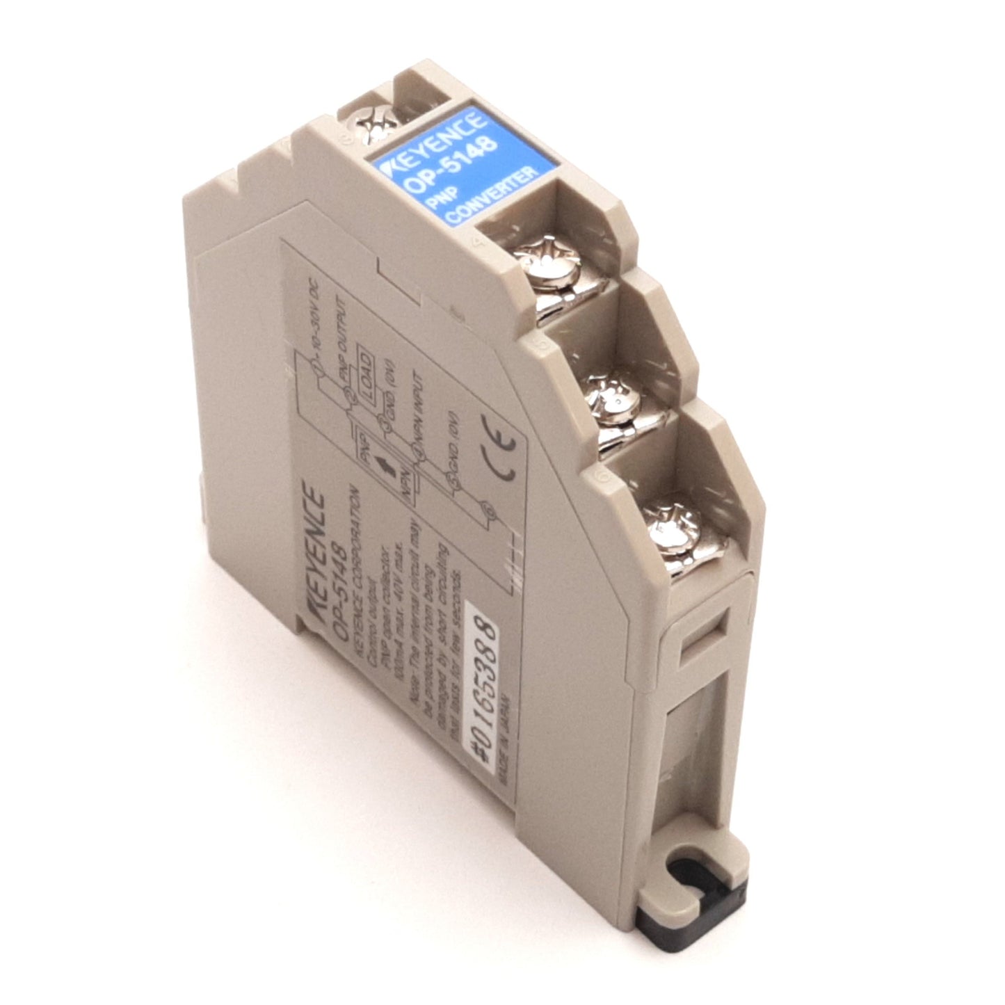 Used Keyence OP-5148 PNP Adapter, 10-30VDC, NPN to PNP Output Converter, DIN Rail