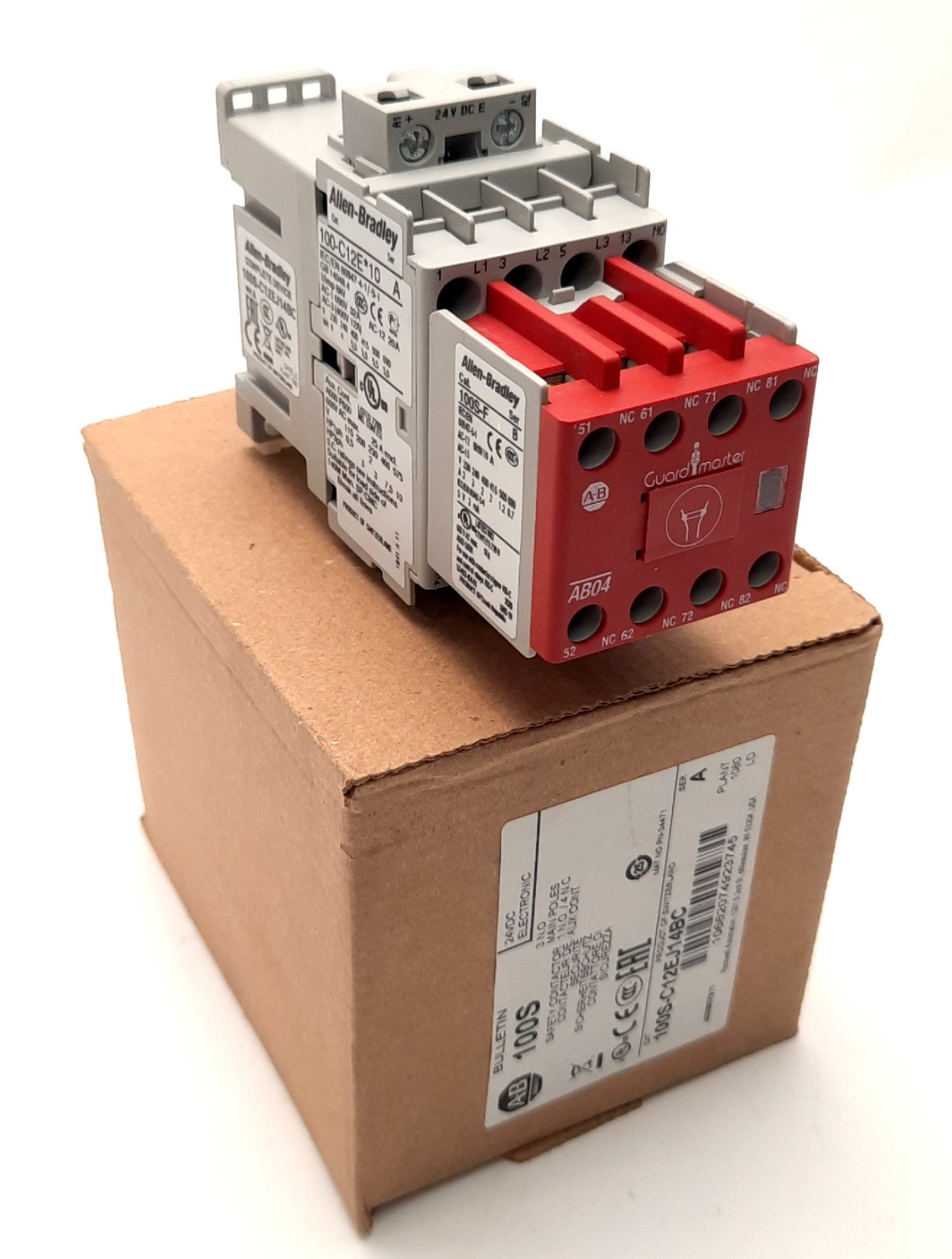 New – Open box Allen Bradley 100S-C12EJ14BC Guardmaster Safety Contactor, 3-Pole, Coil: 24VDC