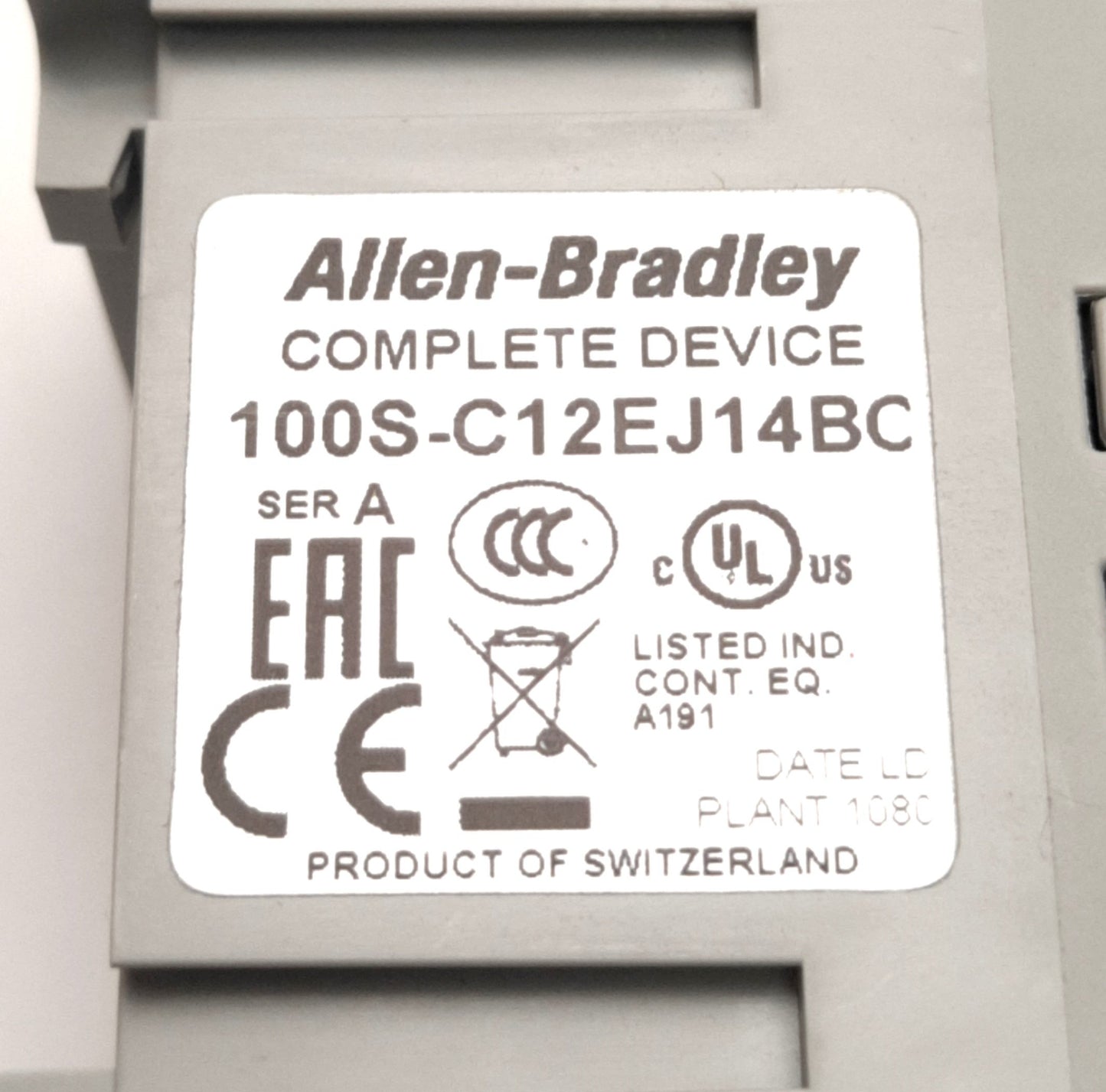 New – Open box Allen Bradley 100S-C12EJ14BC Guardmaster Safety Contactor, 3-Pole, Coil: 24VDC