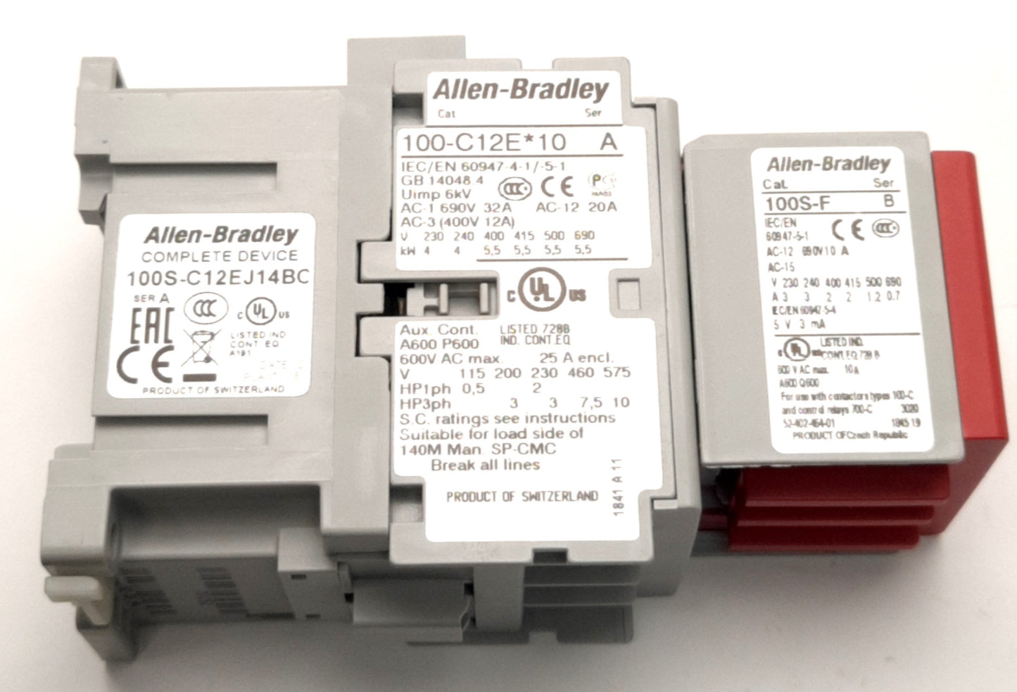 New – Open box Allen Bradley 100S-C12EJ14BC Guardmaster Safety Contactor, 3-Pole, Coil: 24VDC