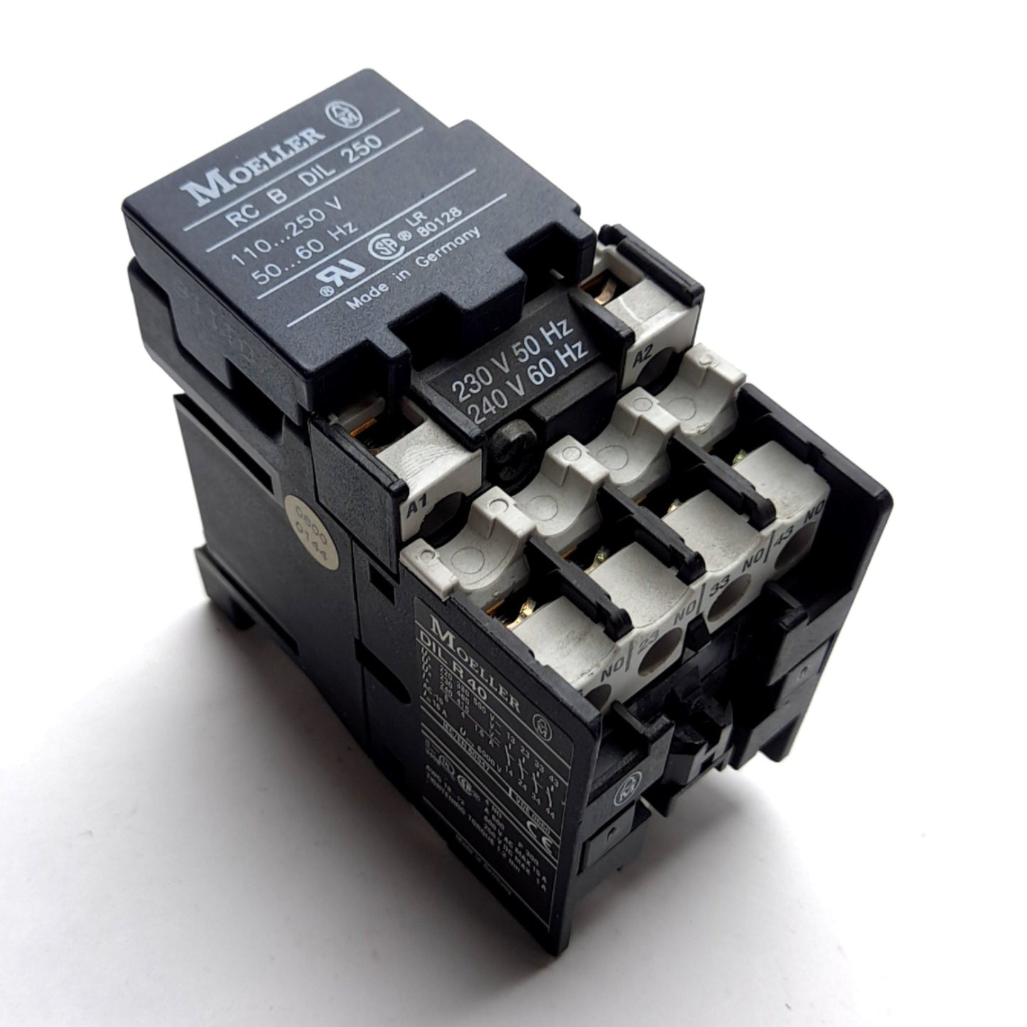 Used Moeller DILR40 Contactor, 4-Pole N/O, Coil: 230/240VAC, W/ Suppressor