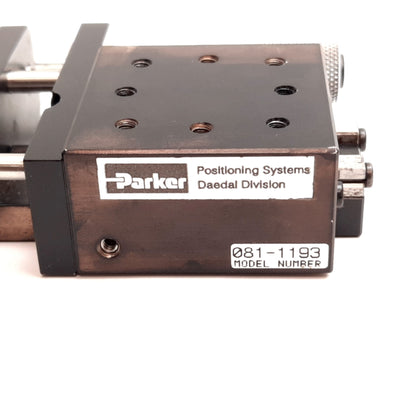 Parker 081-1193 Cross Roller Linear Positioning Stage, W/ Starrett Micrometer
