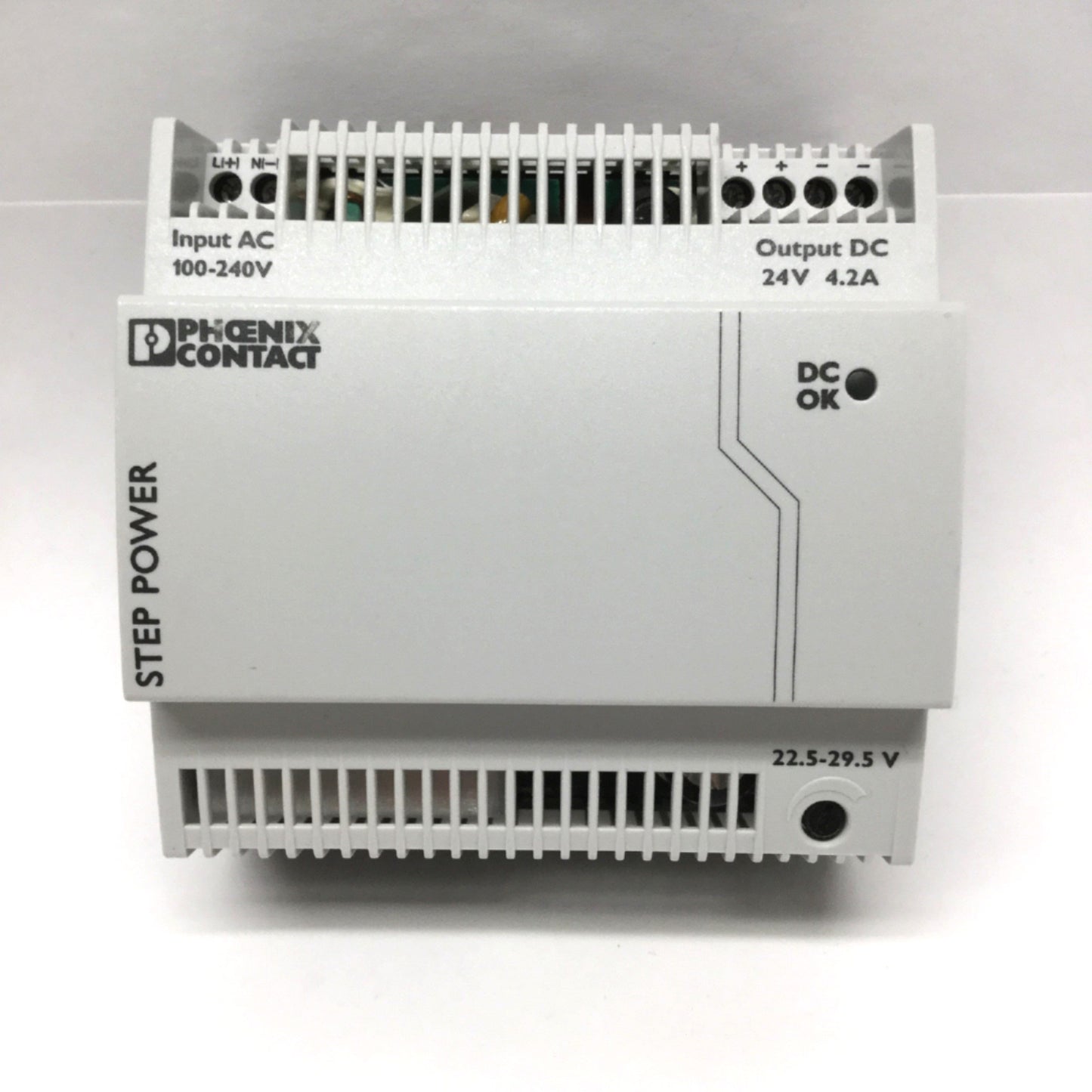 Used Phoenix STEP-PS/1AC/24DC/4.2 Power Supply 100-240VAC In, 24VDC 4.2A Out 100W