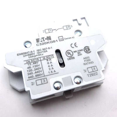 New Eaton C320KGS1 Auxiliary Contact Block, Normally Open, 10A 600VAC Freedom Series