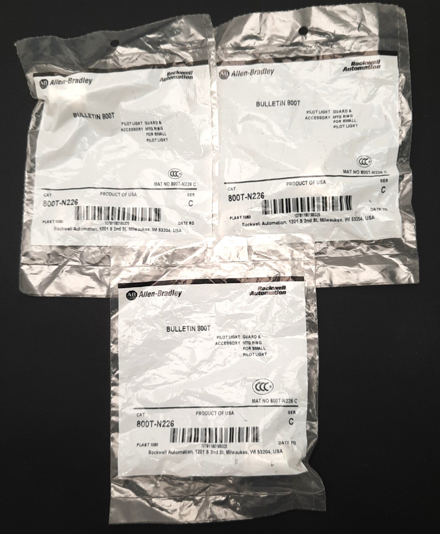 New Lot of 3 Allen-Bradley 800T-N226 C Pilot Light Guard & Accessory MTG Ring