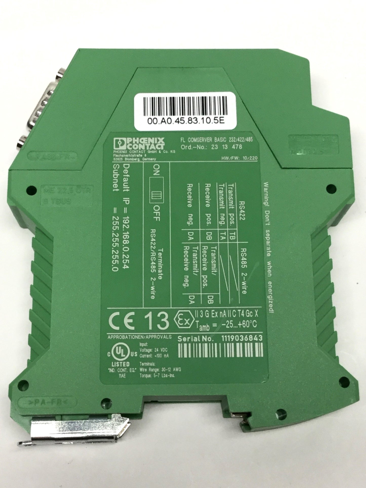 Used Phoenix FL COMSERVER BASIC 232/422/485 Serial to Ethernet Interface Converter