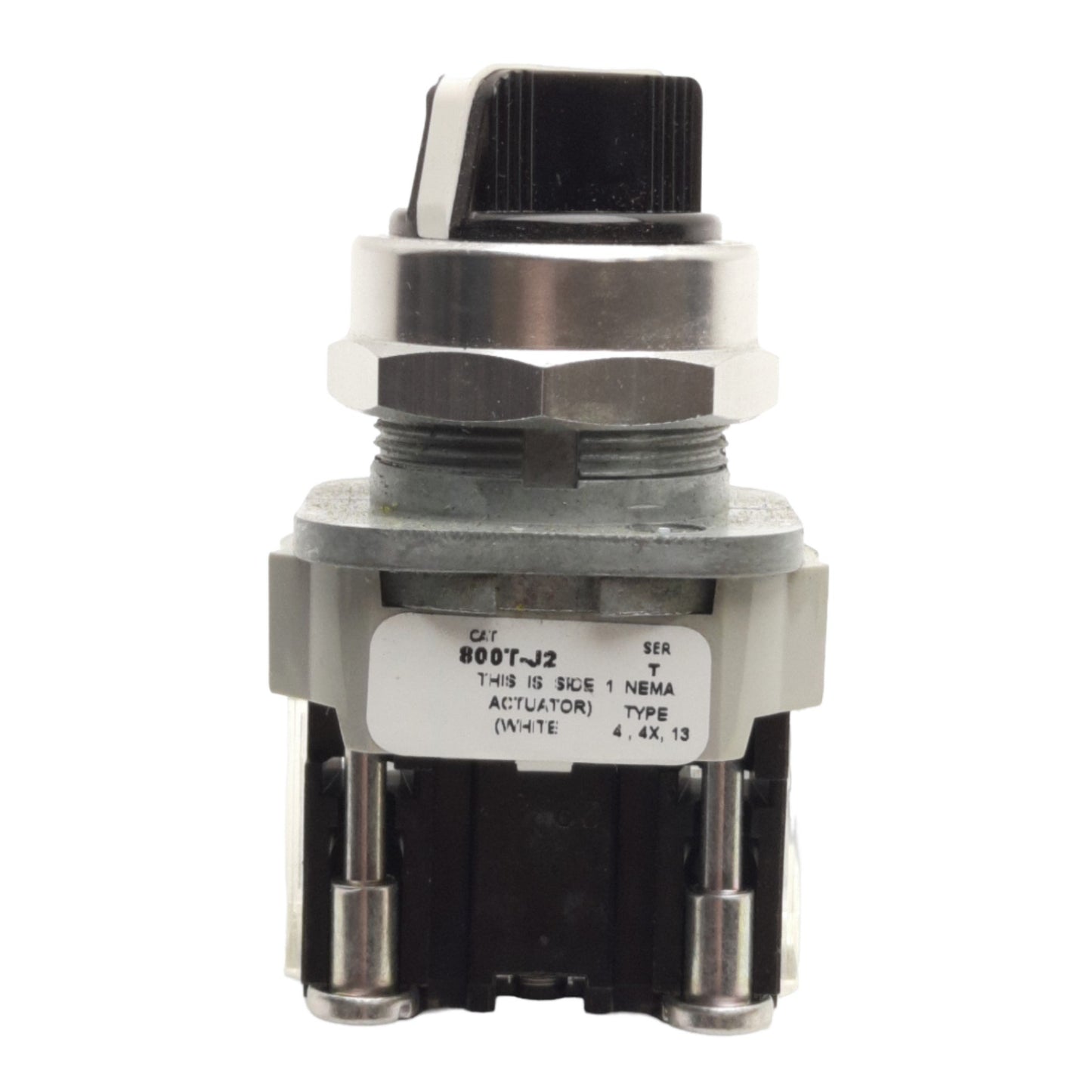 Used Allen Bradley 800T-J2 Selector Switch, 3-Position Maint., 30mm, 1NO & 1NC