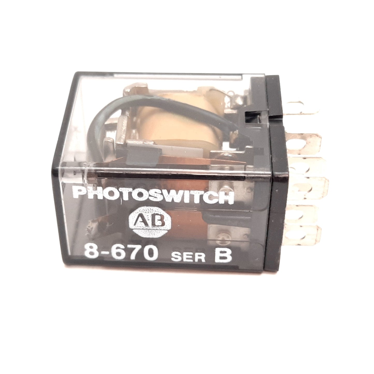 Used Allen Bradley 8-670 Photoswitch Relay, DPDT, Coil: 24VDC, Contact: 240VAC 10A