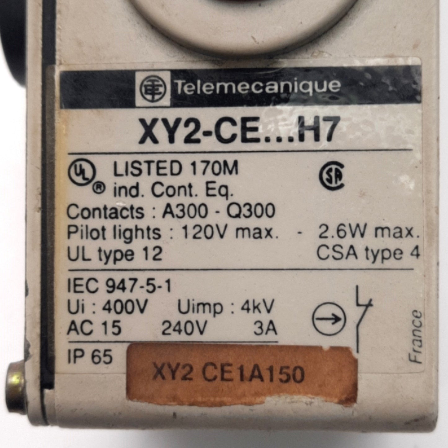 Used Telemecanique XY2CE1A150 Latching E-Stop Rope Pull Switch, NO+NC, 240vAC/250vDC