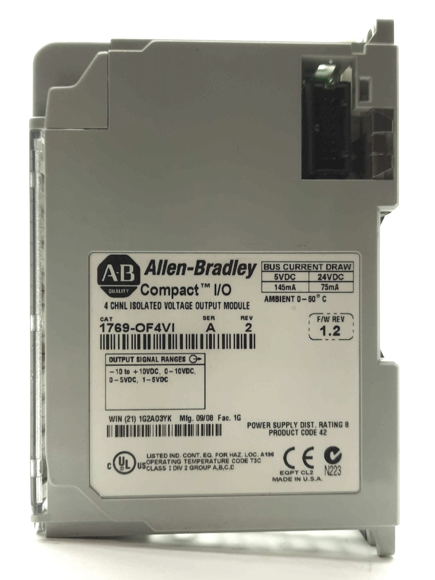 Used Allen Bradley 1762-OF4VI Ser A Rev 2 Isolated Analog Output Module, 4pt, ±10VDC