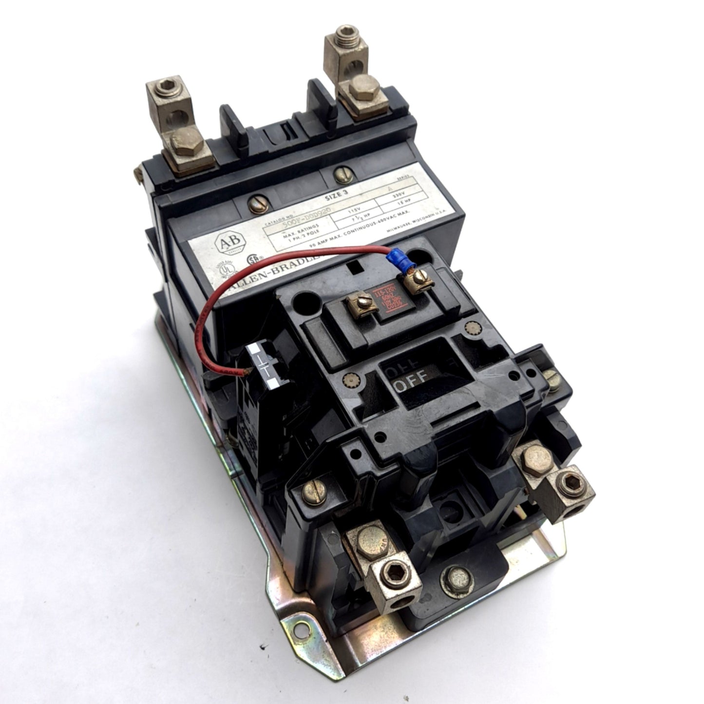 Used Allen Bradley 500F-DOD920 Motor Starter, 2-Pole, Coil: 110/120VAC, 15HP