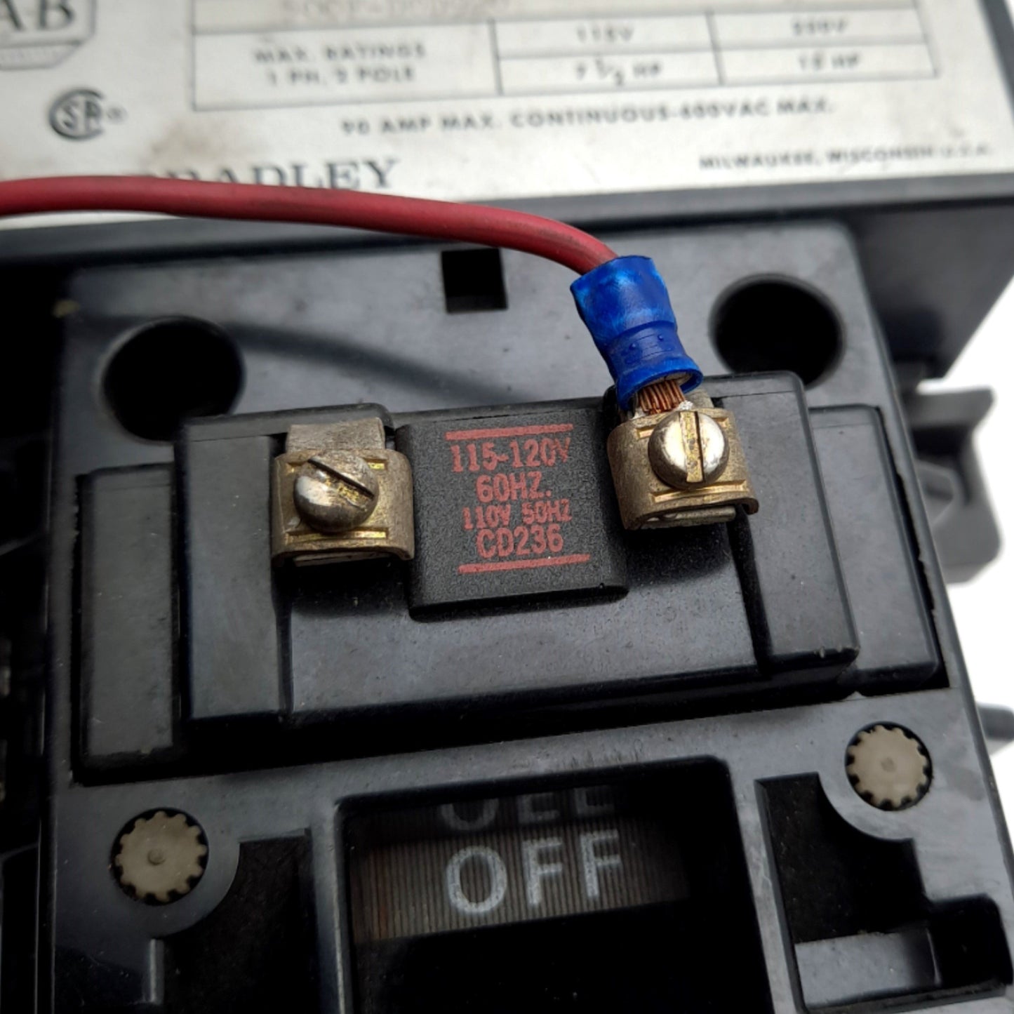 Used Allen Bradley 500F-DOD920 Motor Starter, 2-Pole, Coil: 110/120VAC, 15HP