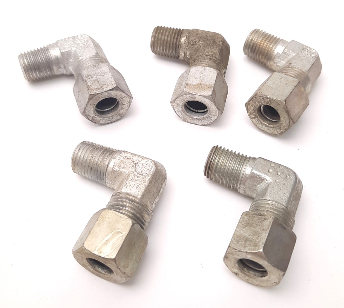Used Lot of 5 Eaton 7405x6 WeatherHead Ermeto Male Elbow, 1/4" NPT to 3/8" Flareless