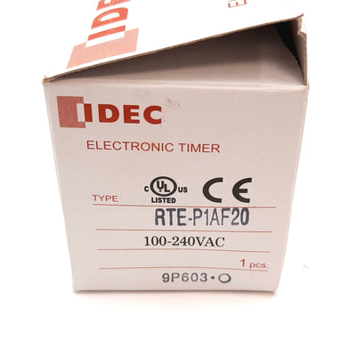 New Idec RTE-P1AF20 Timer Relay, On Delay, Range 0.1sec to 600hr, In 100-240VAC