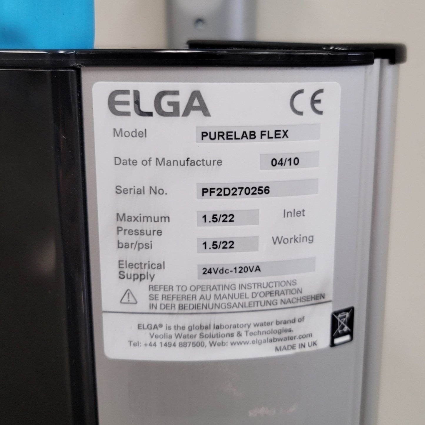 Used Veolia ELGA Purelab Flex Water Purification And Dispensing System, 100-240VAC