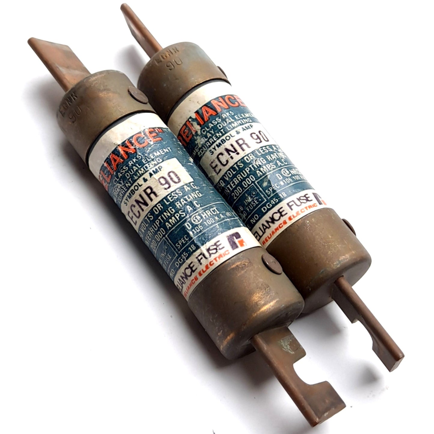 Used Lot of 2 Reliance ECNR 90 Time Delay Fuse, Rating: 90A 250VAC, Class RK5