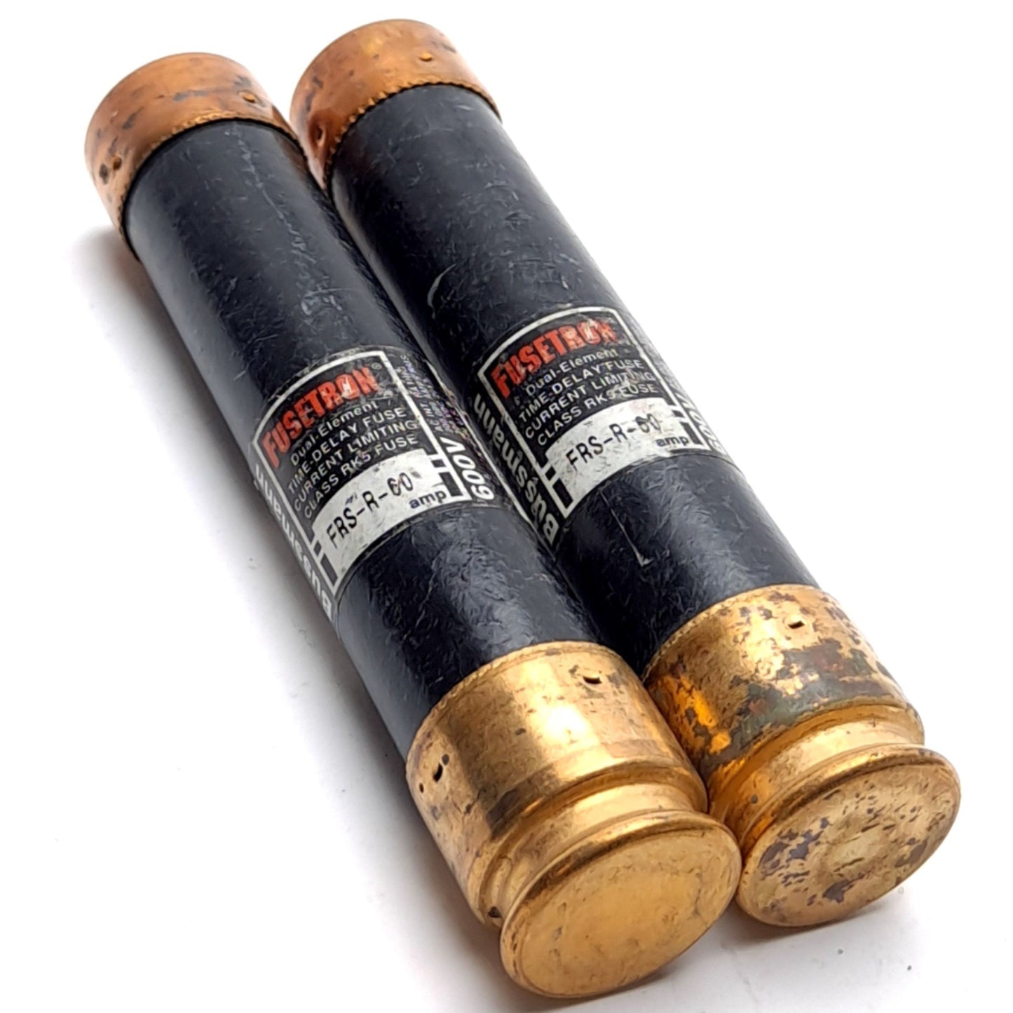 Used Lot of 2 Fusetron FRS-R-60 Time Delay Fuse, Rating: 60A 600VAC, Class RK5