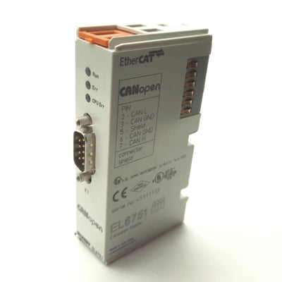 Used Beckhoff EL6751 EtherCAT CANopen Master Terminal, 9-Pin D-Sub Male