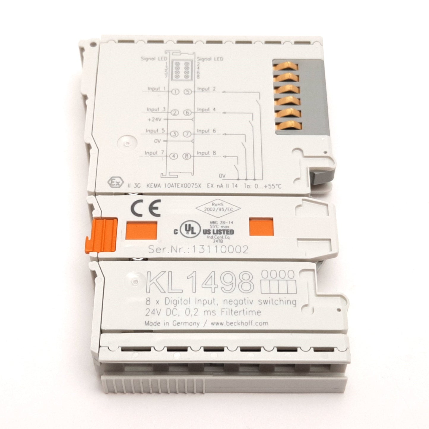 Used Beckhoff KL1498 PLC Digital Input Module, 8-Channel, Voltage: 24VDC, DIN Rail