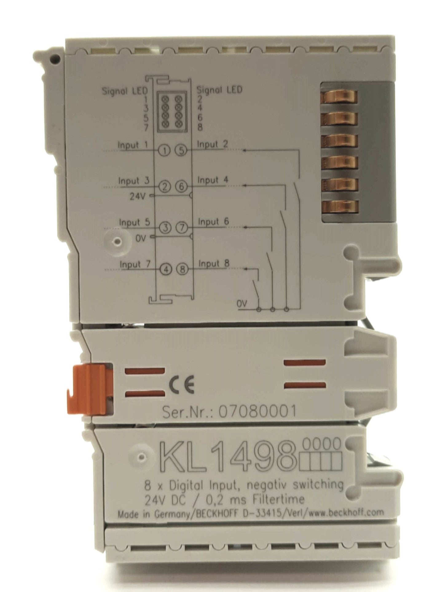 Used Beckhoff KL1498 Digital Input I/O Module, 8x Inputs, Negative Switching, 24VDC